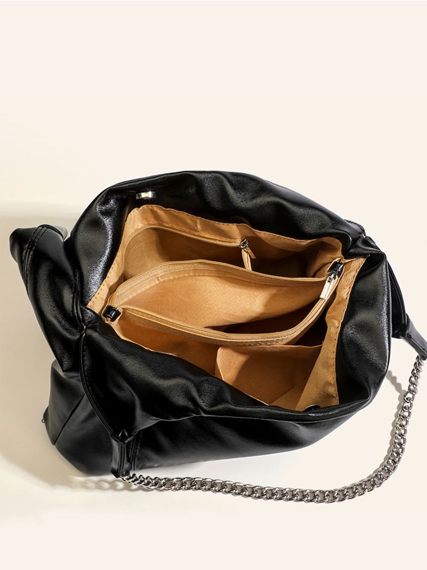 Minimalist Shoulder Tote Bag Black Chain Strap