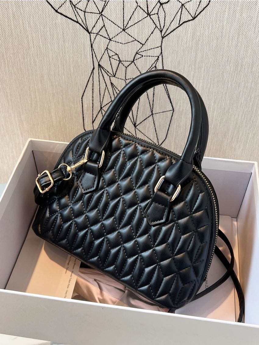 Quilted Dome Bag Mini Double Handle Black