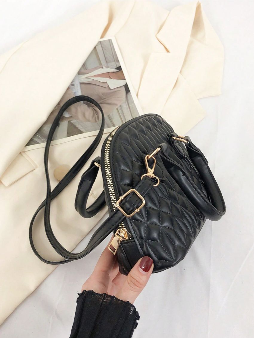 Quilted Dome Bag Mini Double Handle Black