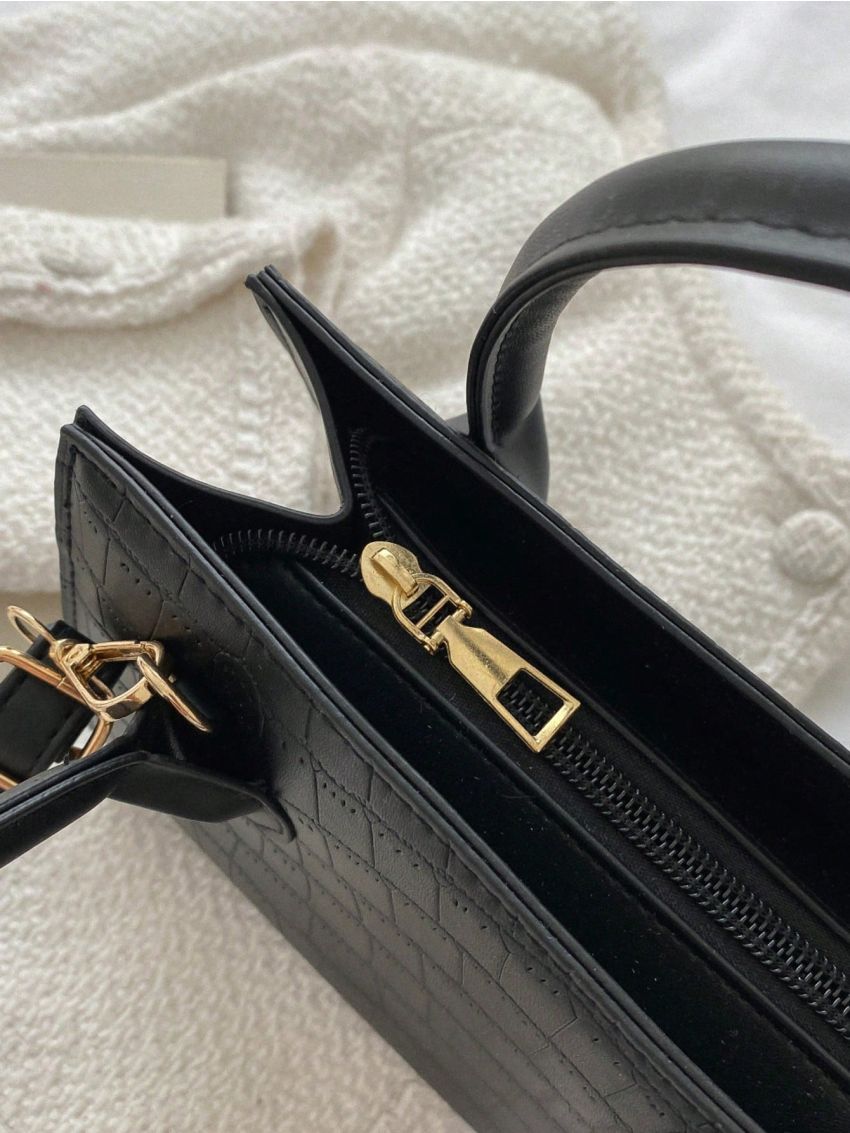 Casual Stone Pattern Handbags For Women Square Top Handle Bag PU Crossbody Shoulder Bag