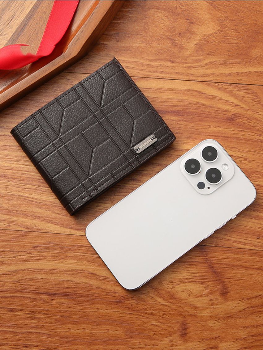 Geometric Embossed Small Wallet Metal Detail Fold Over