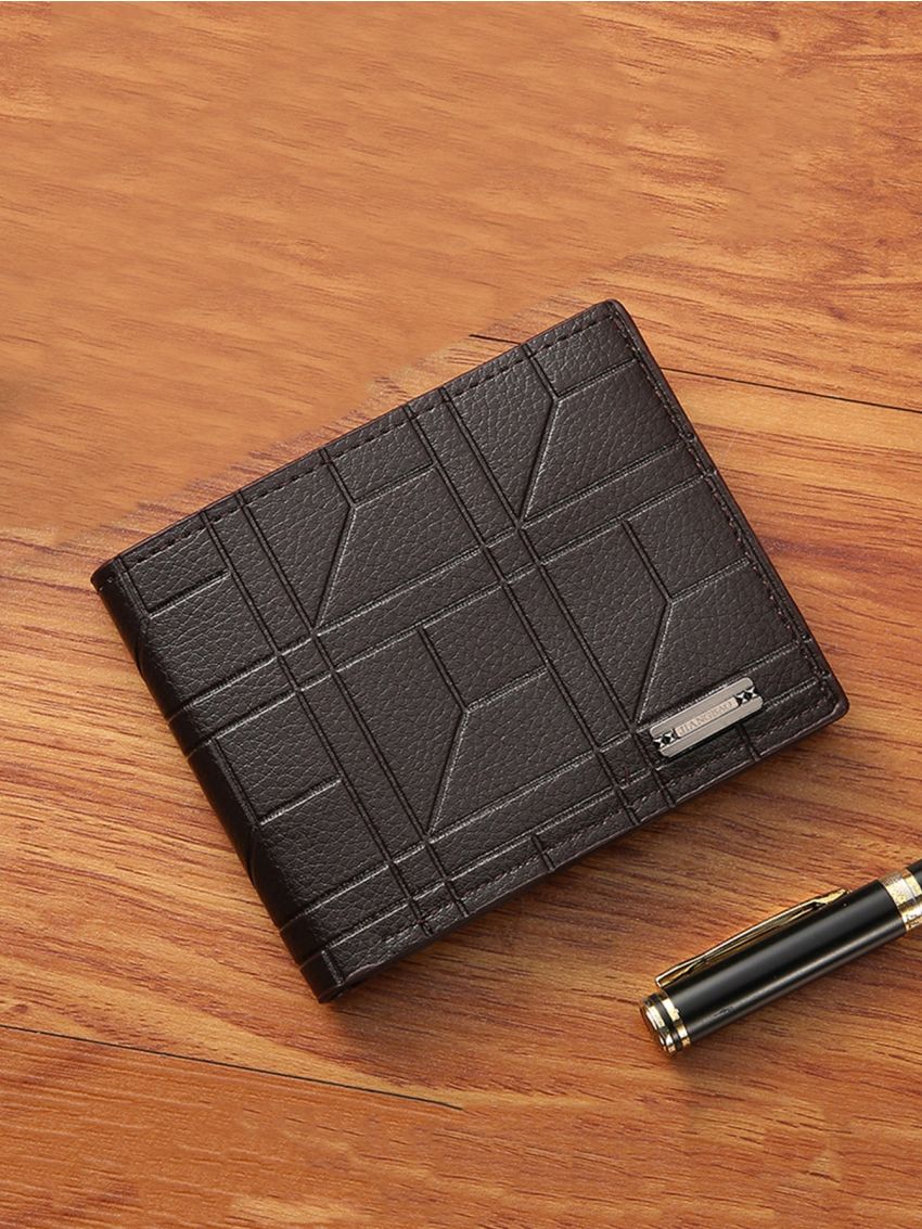 Geometric Embossed Small Wallet Metal Detail Fold Over