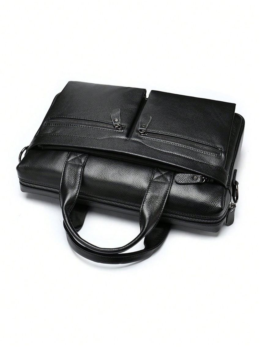 Letter Patch Decor Classic Multi-Pocket Briefcase For Business Work School Bag