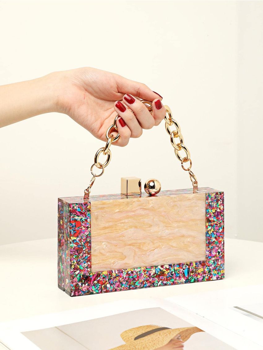 Small Box Bag Colorblock Chain Handle