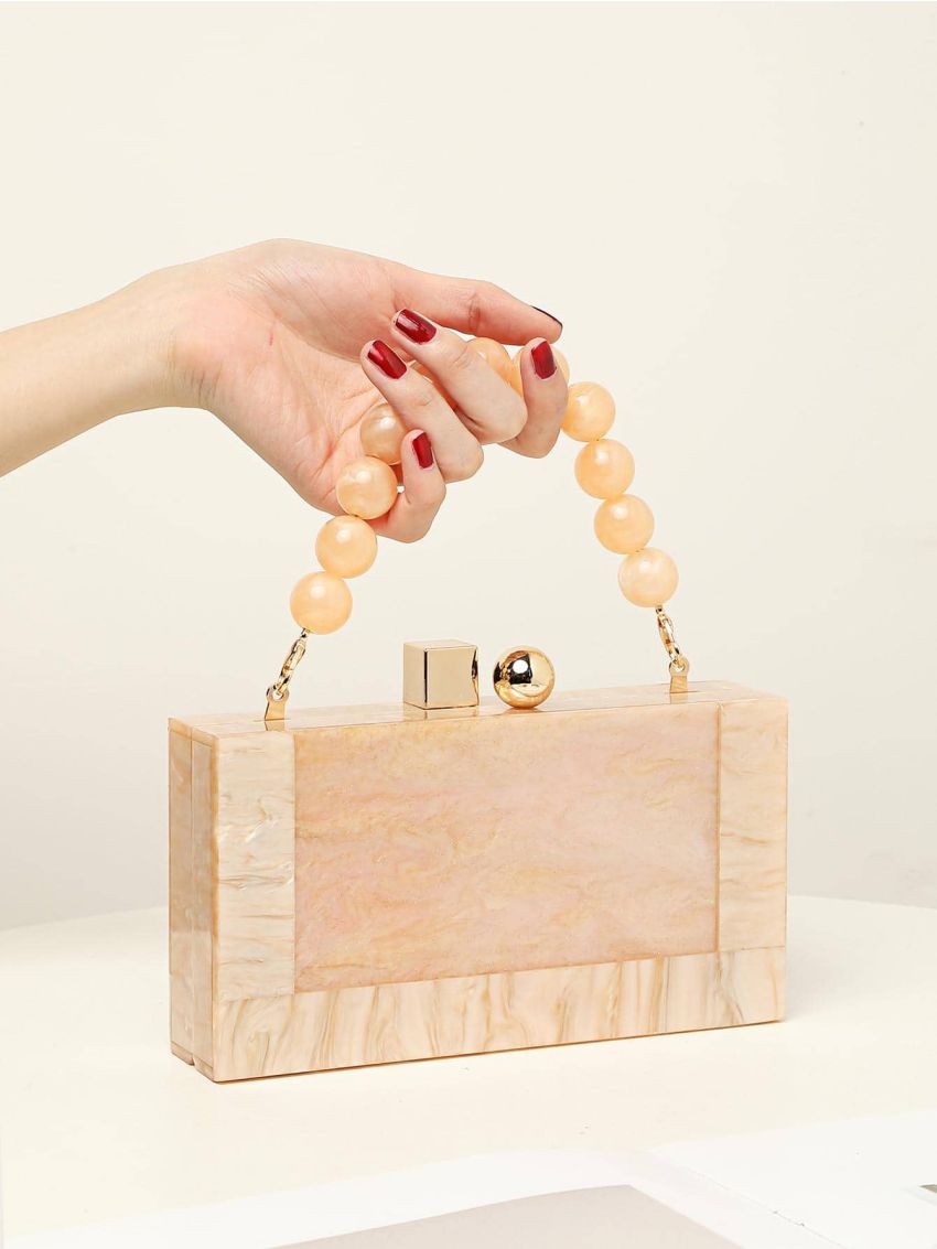 Small Box Bag Beaded Handle Fashion Style