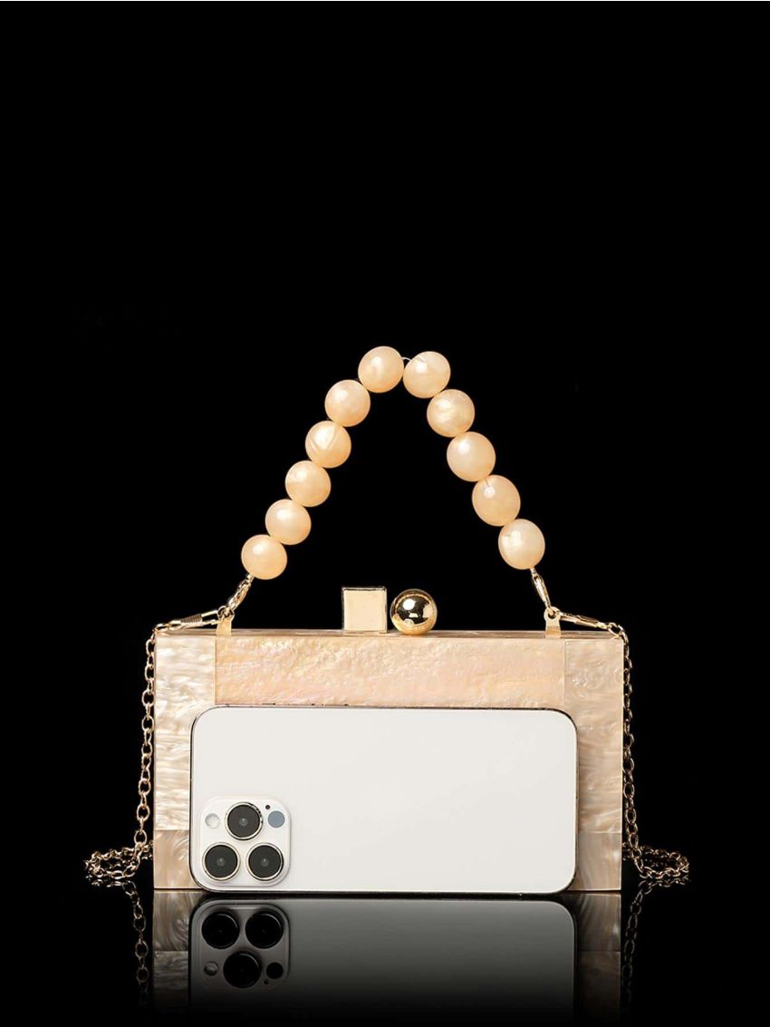 Small Box Bag Beaded Handle Fashion Style