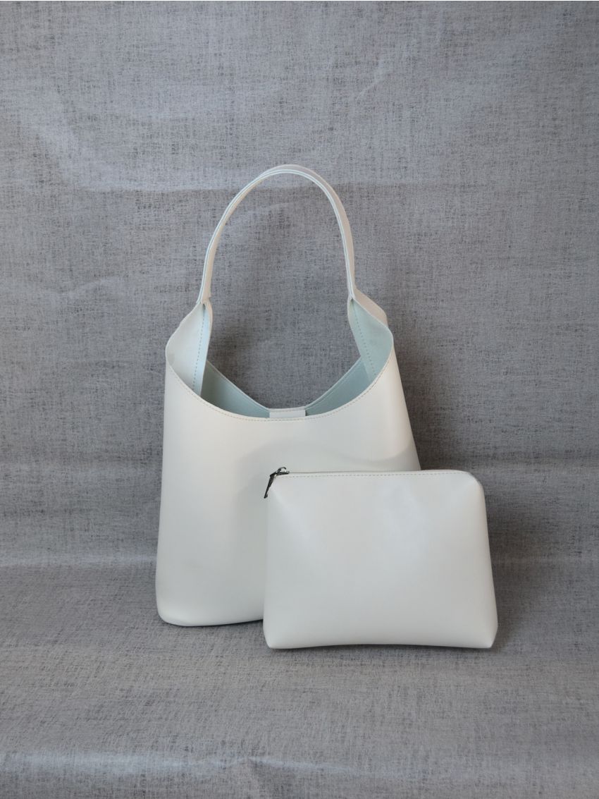 Solid White Bucket Bag With Inner Pouch Minimalist Style