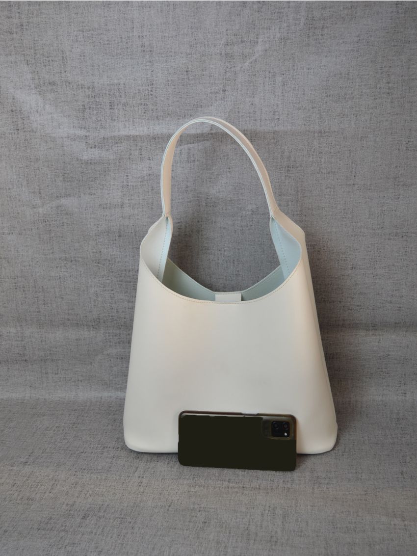 Solid White Bucket Bag With Inner Pouch Minimalist Style