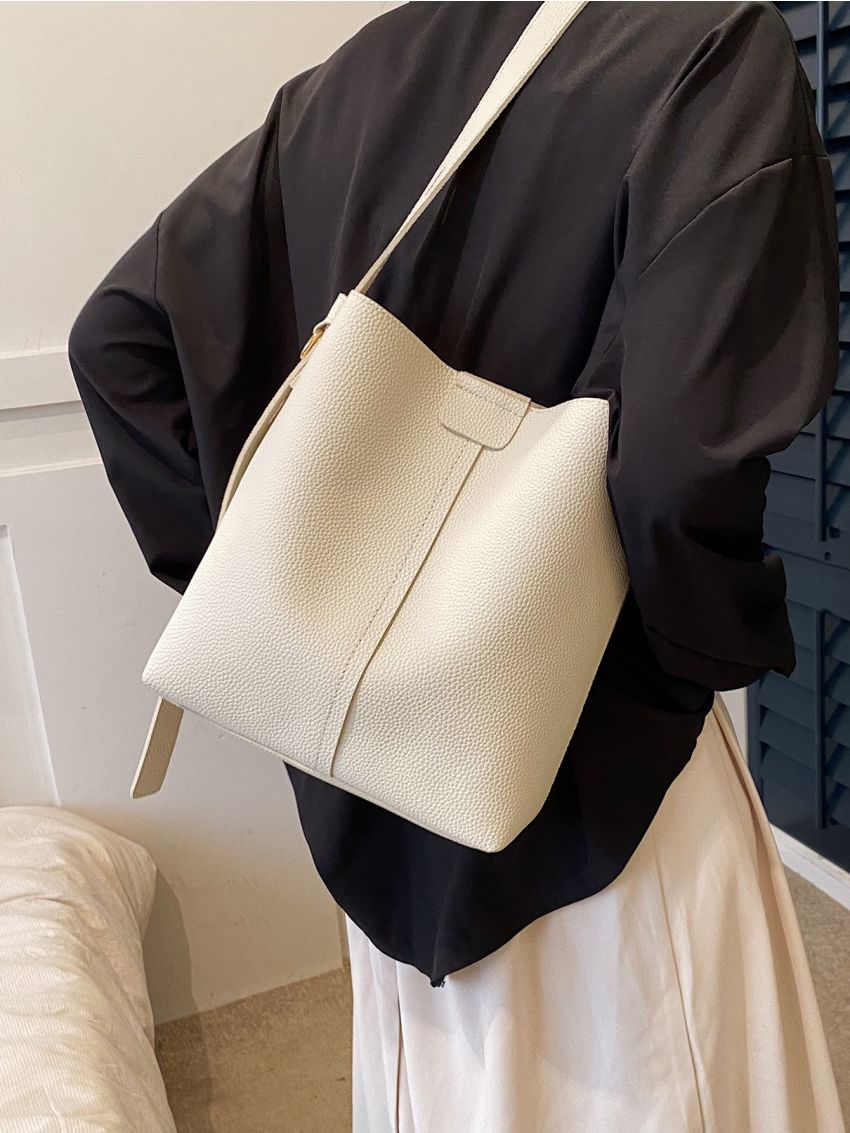 Solid White Bucket Bag Minimalist & Elegant Style