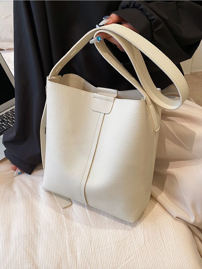Solid White Bucket Bag Minimalist & Elegant Style