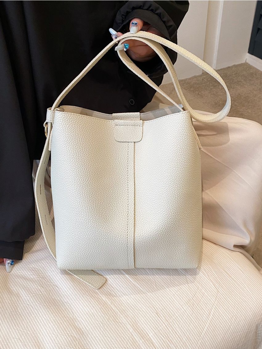 Solid White Bucket Bag Minimalist & Elegant Style