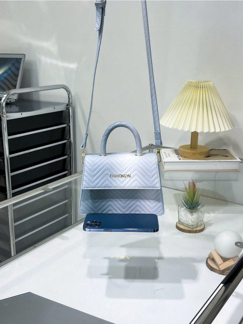 Mini Square Bag Metal Letter Decor Top Handle