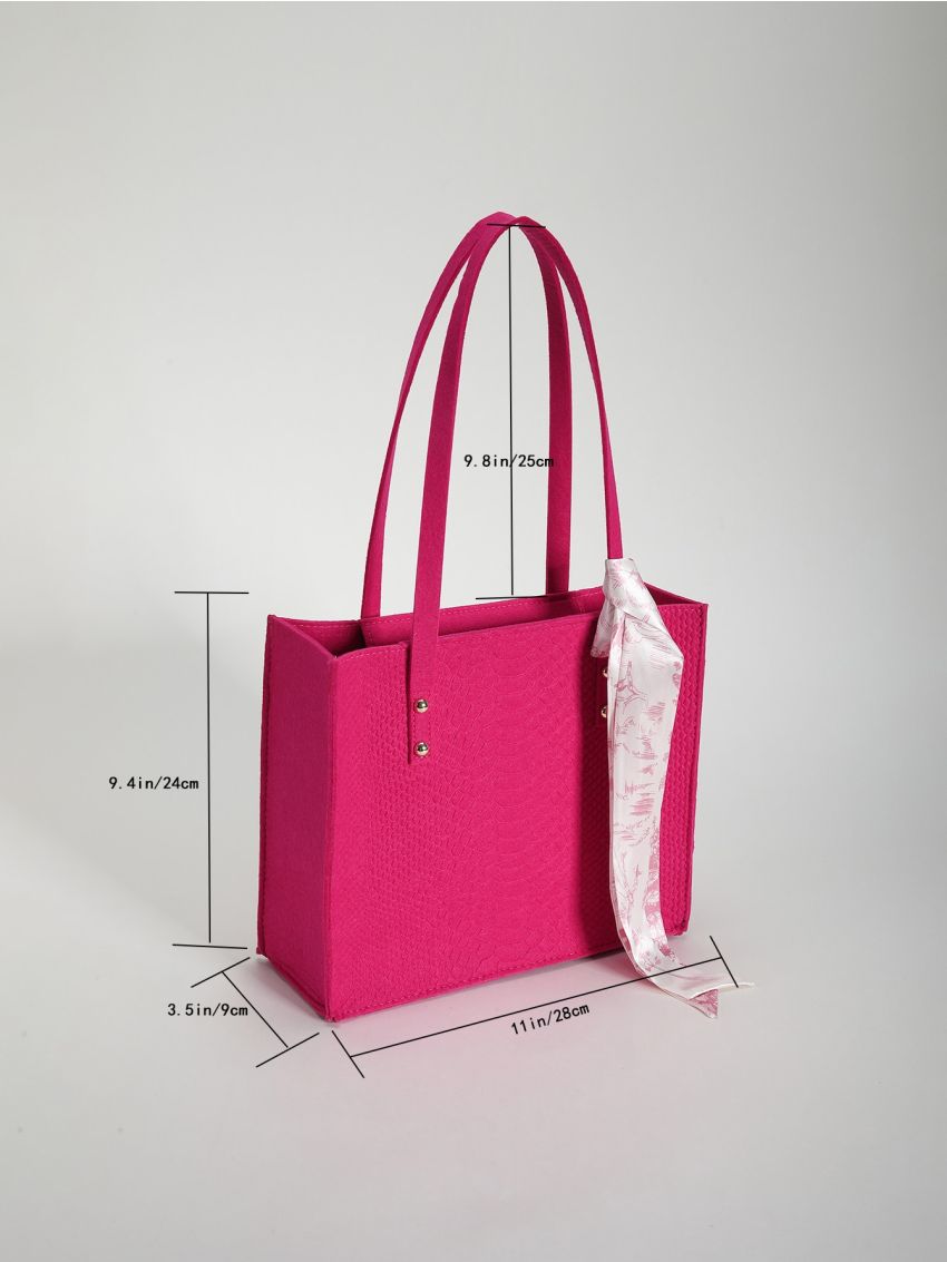 Felt Square Bag Snakeskin Embossed Twilly Scarf Decor Neon Pink Funky