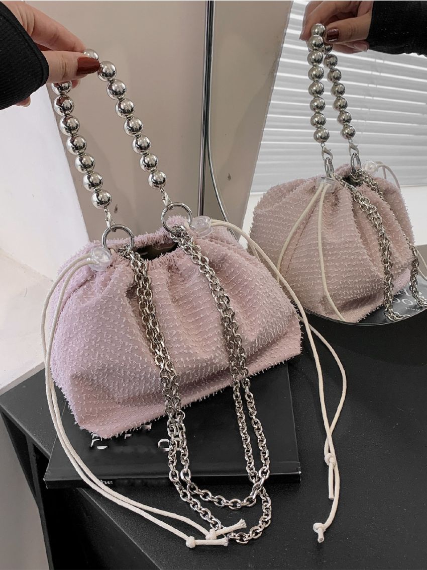 Mini Bucket Bag Beaded Handle Drawstring Design