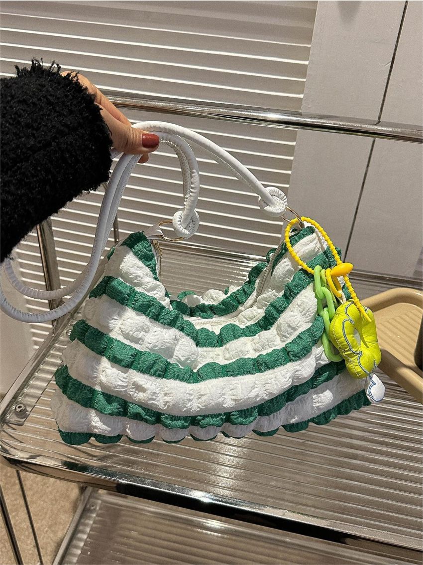 Striped Pattern Hobo Bag Two Tone Zipper