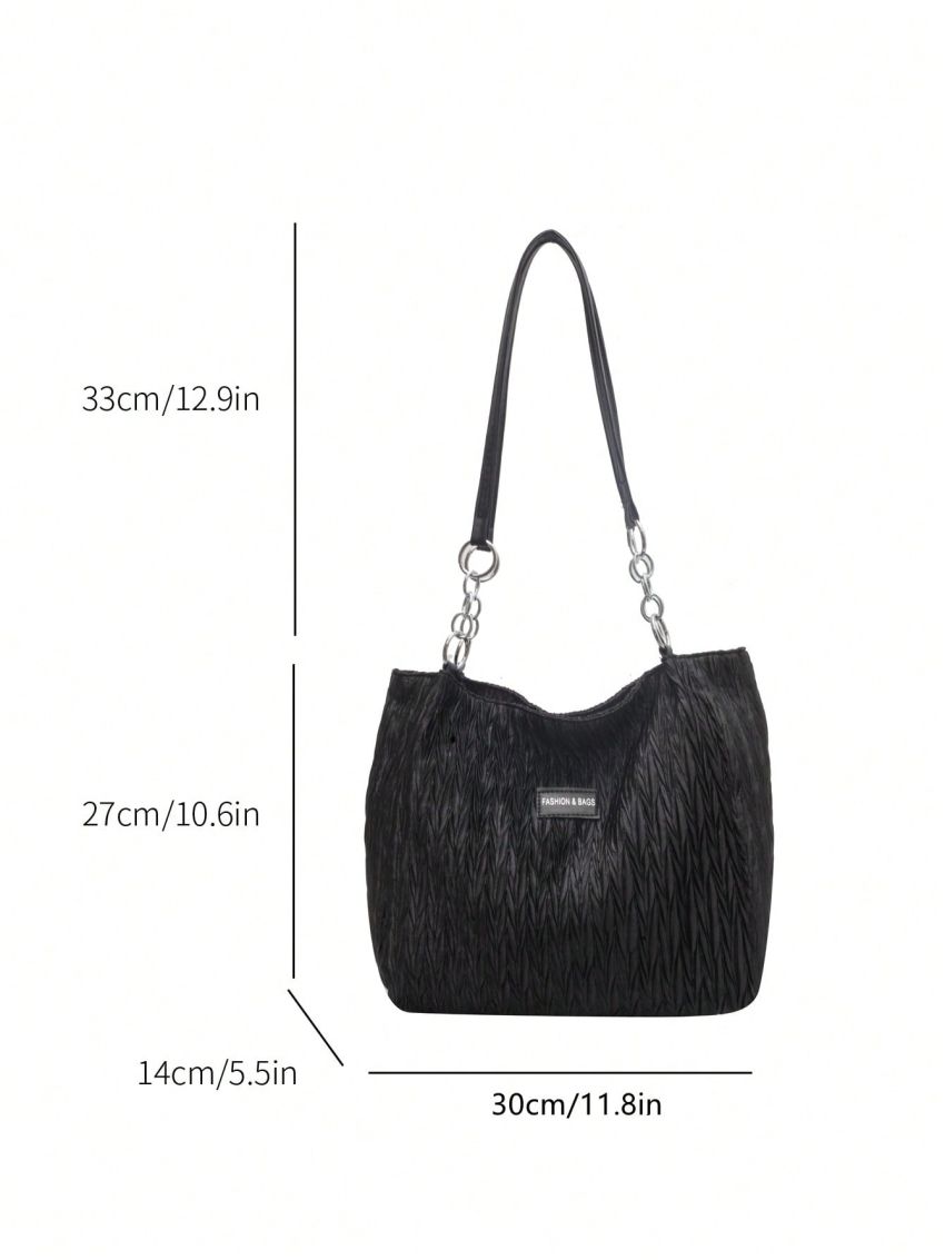 Letter Patch Shoulder Tote Bag Chain Detail