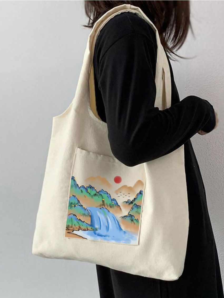 Landscape Graphic Shopper Bag Canvas Casual