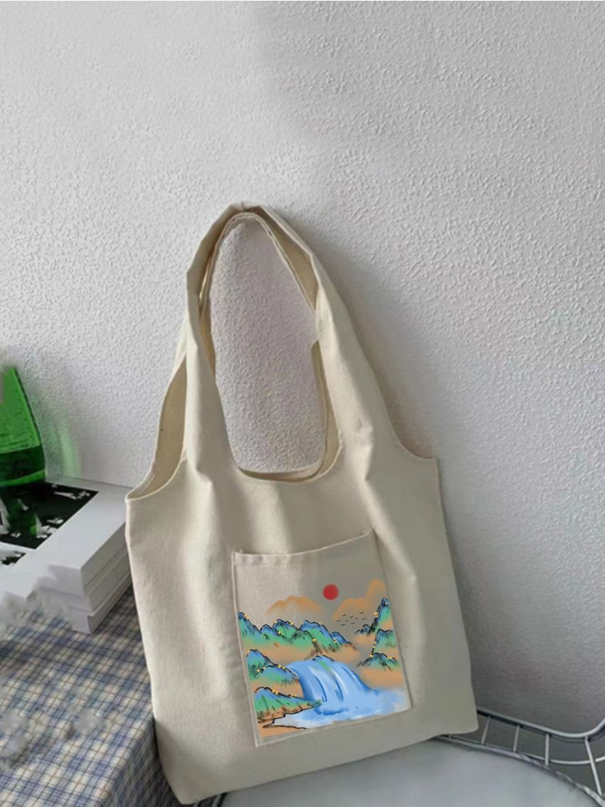 Landscape Graphic Shopper Bag Canvas Casual