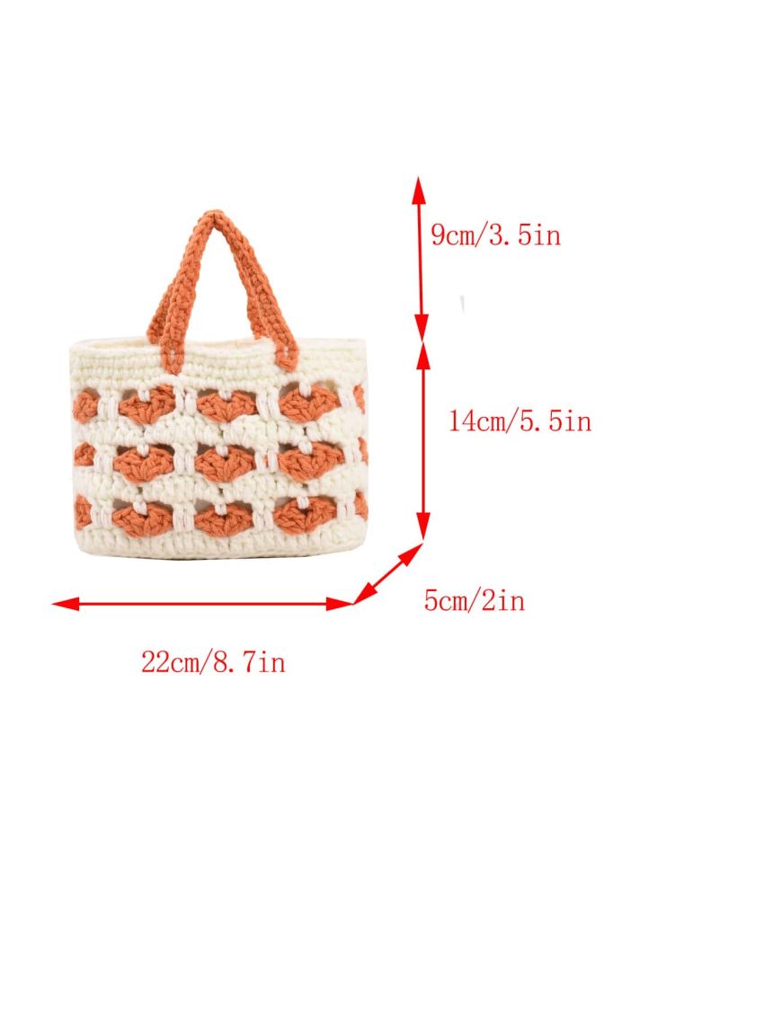 Small Crochet Bag Two Tone Double Handle No-closure Polyester
