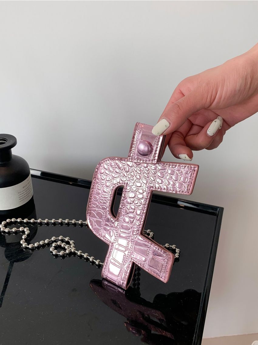 Letter Design Crocodile Embossed Phone Wallet Chain