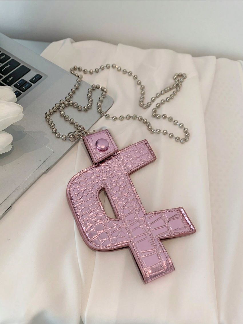 Letter Design Crocodile Embossed Phone Wallet Chain