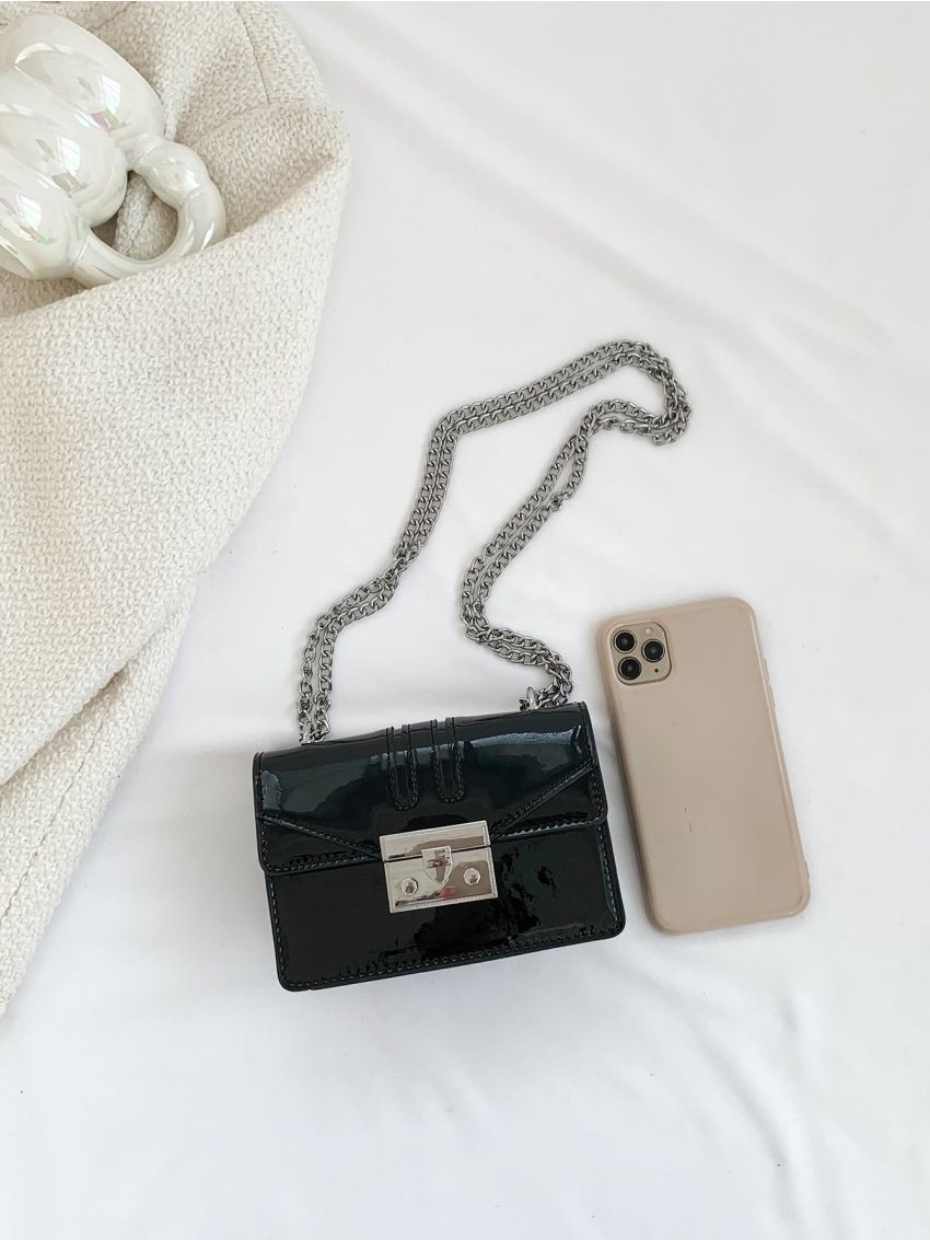 Mini Square Bag Metallic Pattern Chain Strap