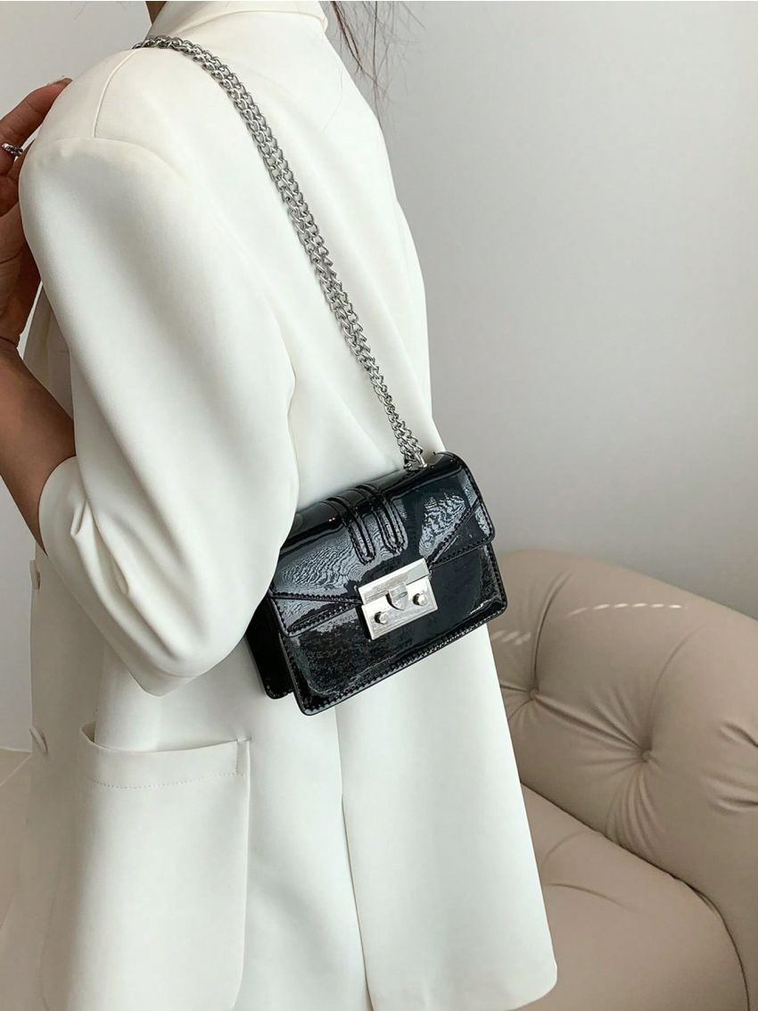 Mini Metal Decor Flap Square Bag Chain Fashion