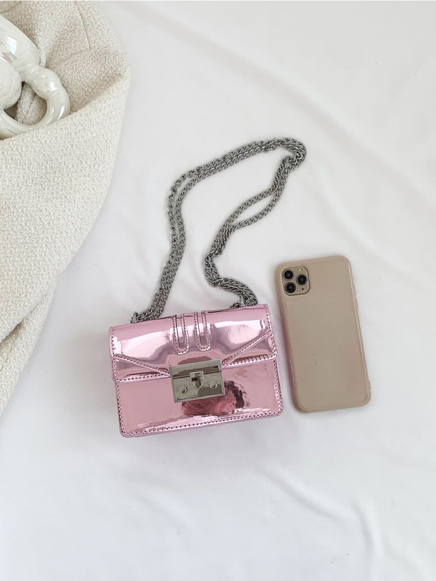 Mini Square Bag Metallic Pattern Chain Strap