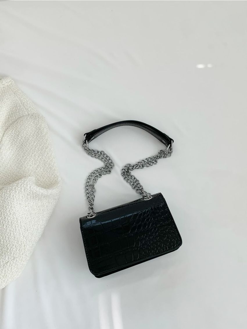 Mini Square Bag Chain Strap Flap Crocodile Embossed