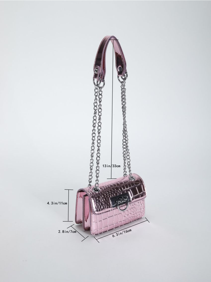 Mini Flap Square Bag Metallic Crocodile Embossed Funky