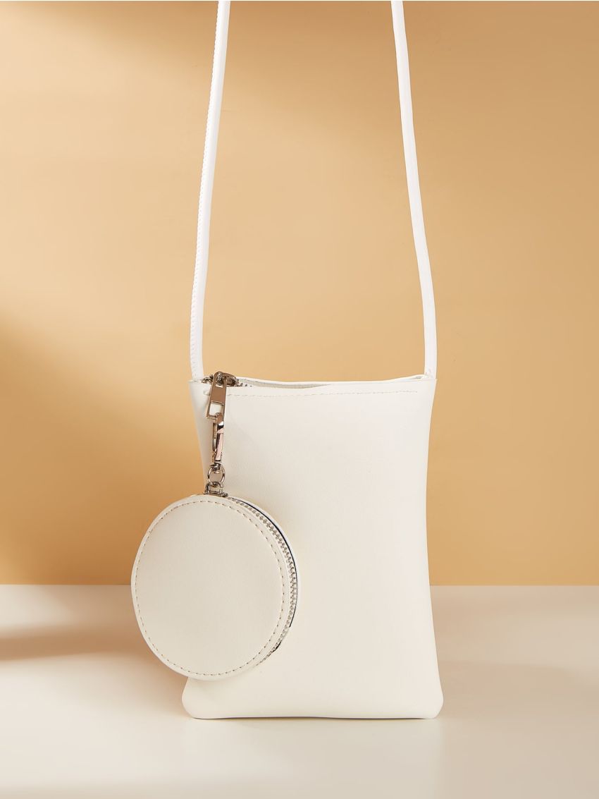 Beige Fashionable PU Phone Wallet Crossbody Bag With Coin Purse