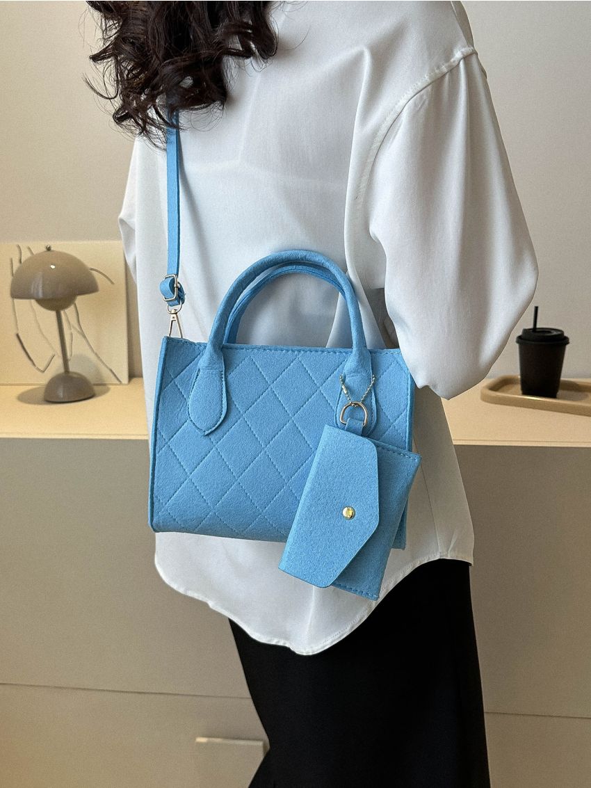 Geometric Pattern Square Bag Double Handle With Coin Purse For Daily