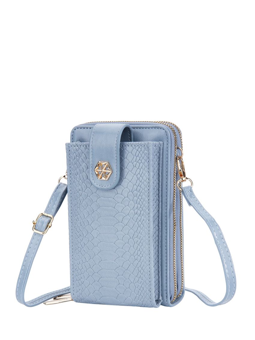 Crocodile Embossed Phone Wallet Dusty Pink Fashionable Pocket Front For Daily