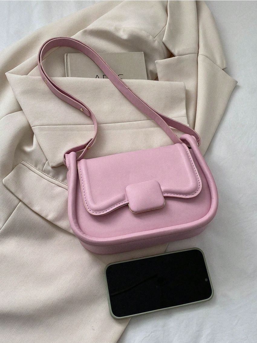 Small Saddle Bag Solid Pink Flap Design