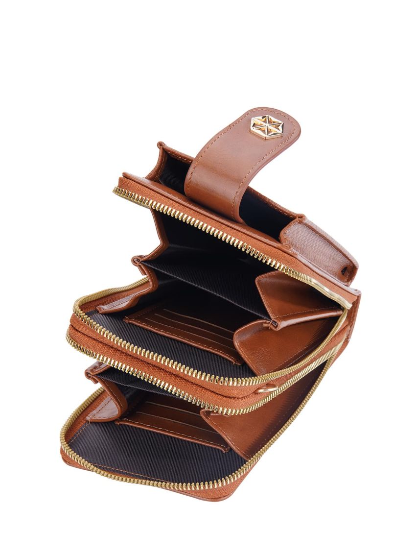 Crocodile Embossed Phone Wallet Brown Fashionable Pocket Front For Daily
