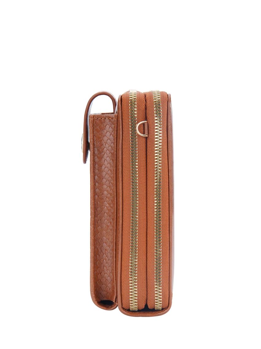 Crocodile Embossed Phone Wallet Brown Fashionable Pocket Front For Daily
