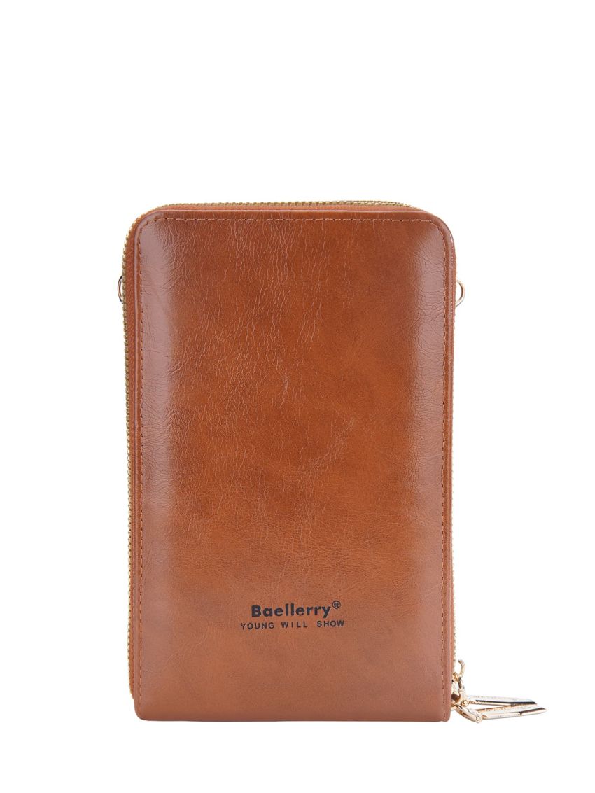 Crocodile Embossed Phone Wallet Brown Fashionable Pocket Front For Daily