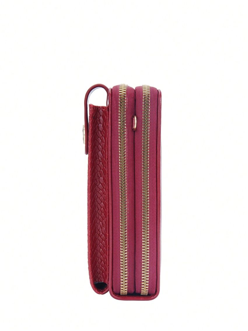 Crocodile Embossed Phone Wallet Red Fashionable Pocket Front For Daily