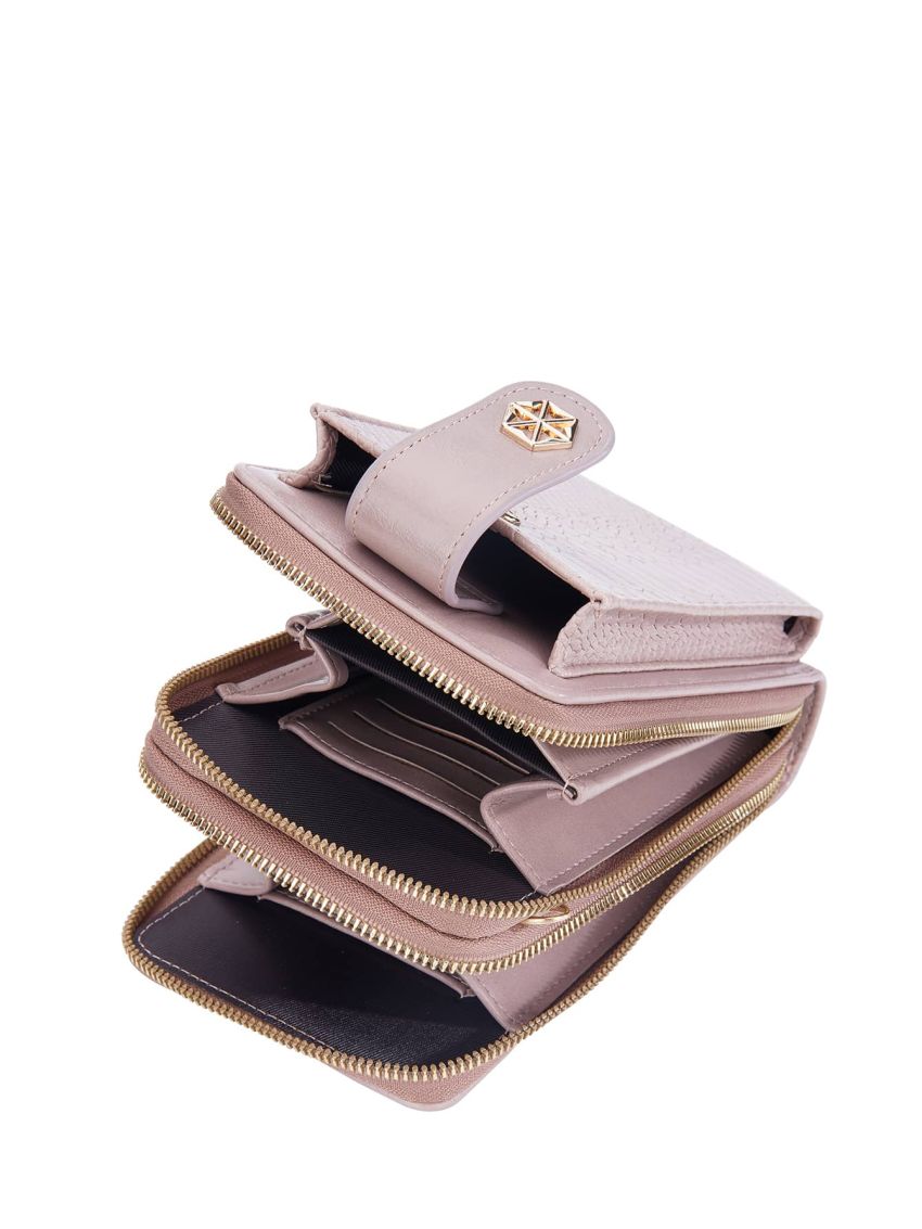 Crocodile Embossed Phone Wallet Dusty Pink Fashionable Pocket Front For Daily