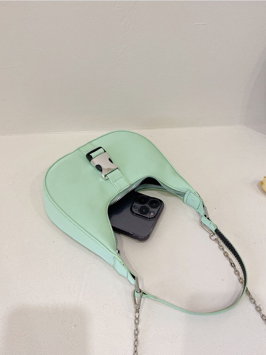 Mini Hobo Bag Release Buckle Decor Chain Strap For Daily