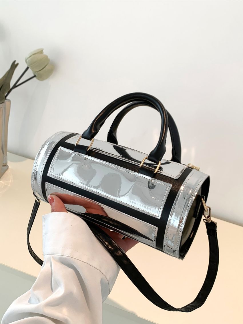 Small Boston Bag Funky Metallic Double Handle PU