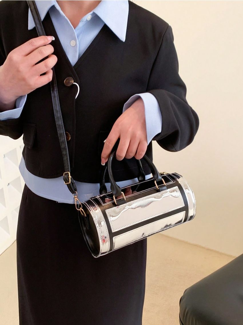 Small Boston Bag Funky Metallic Double Handle PU