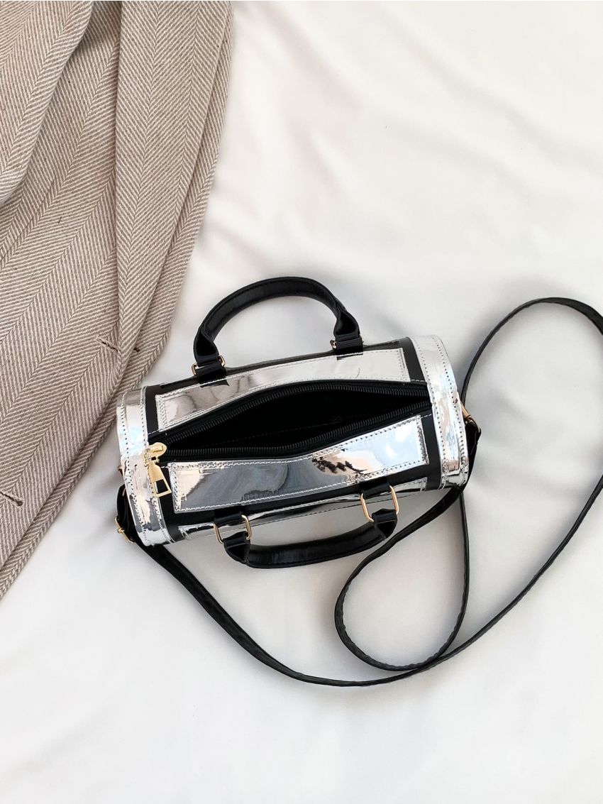 Small Boston Bag Funky Metallic Double Handle PU