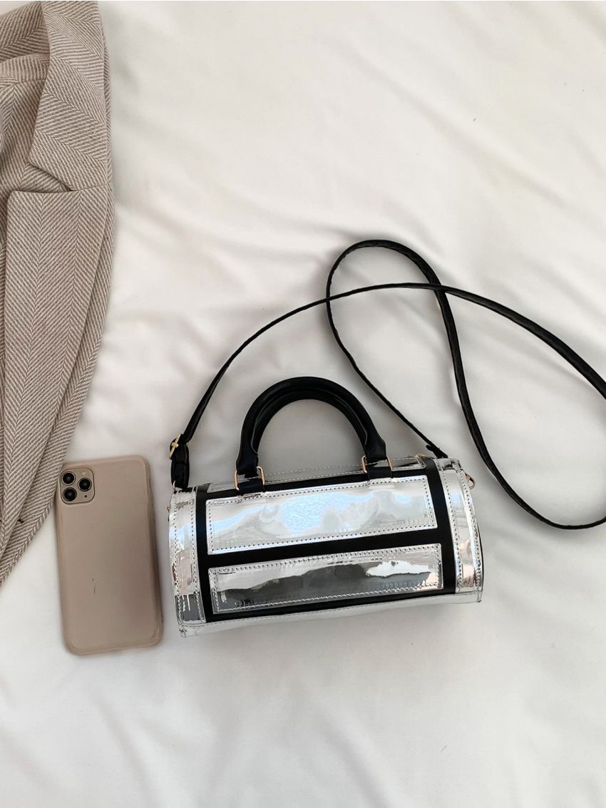 Small Boston Bag Funky Metallic Double Handle PU