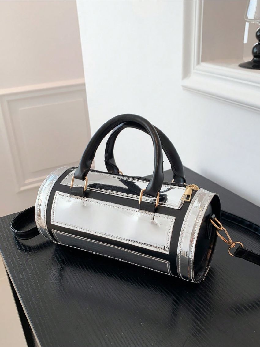 Small Boston Bag Funky Metallic Double Handle PU