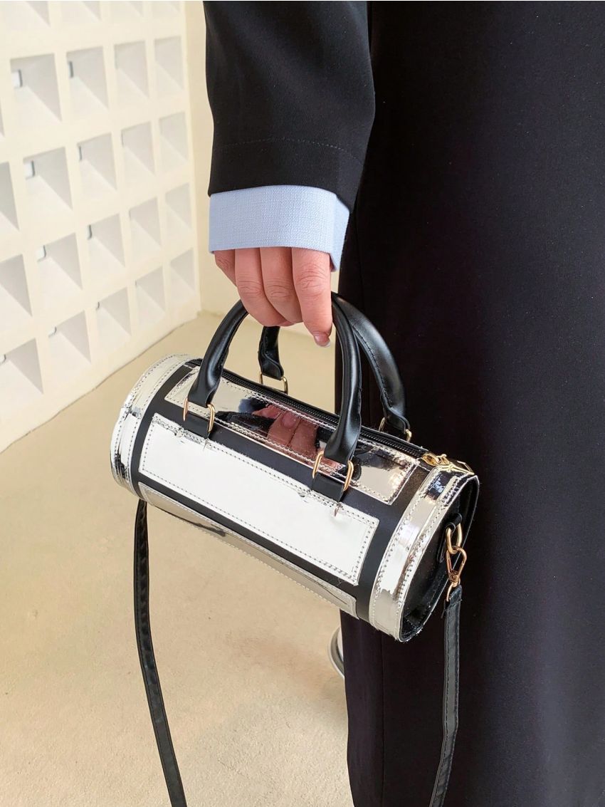 Small Boston Bag Funky Metallic Double Handle PU