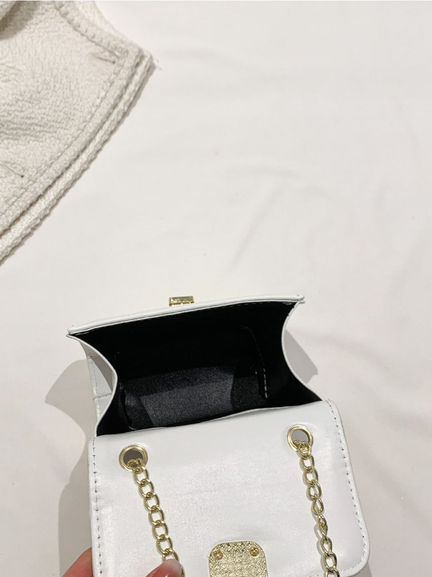 Mini Square Bag White Quilted Flap Chain PU
