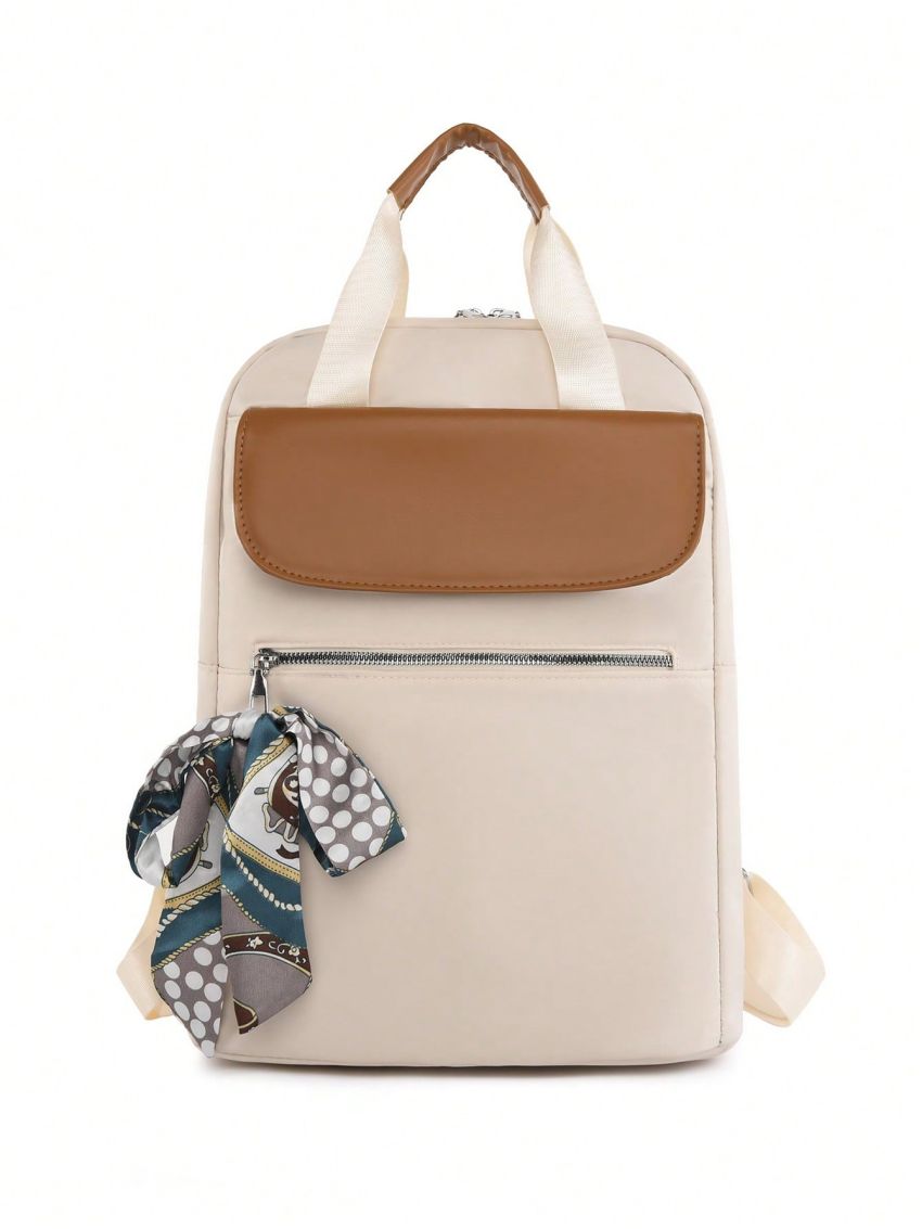 Medium Classic Backpack Twilly Scarf Decor Adjustable Strap