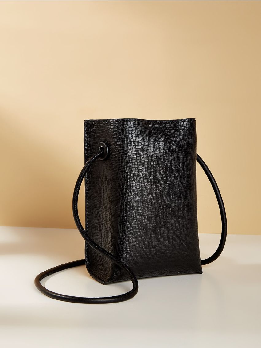 Black Square Bag Litchi Embossed No-closure PU