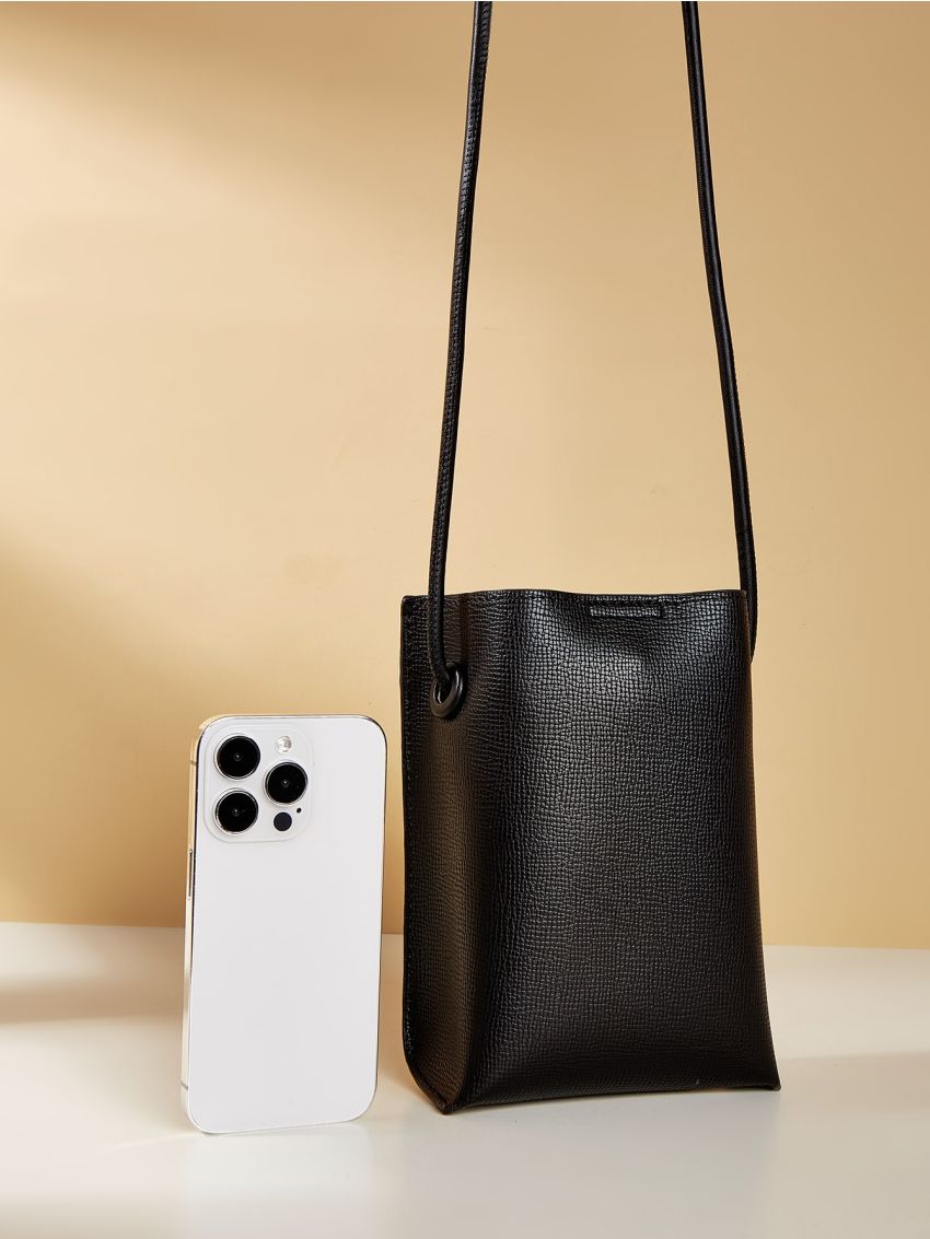 Black Square Bag Litchi Embossed No-closure PU